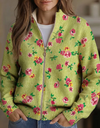 Camille | Pink Floral Lime Zip Cardigan